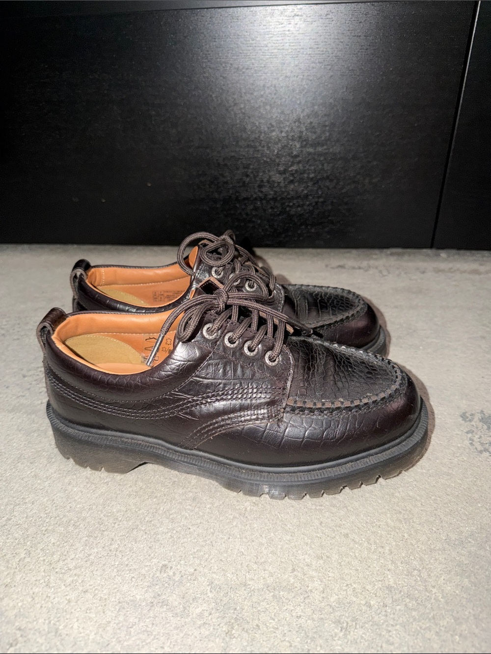 Dr. Martens Dark Brown Croc-Embossed Leather Derby Shoes